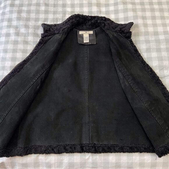 VINTAGE black Amerique du Nord reversible leather vest Large faux fur sleeveless - Picture 8 of 13